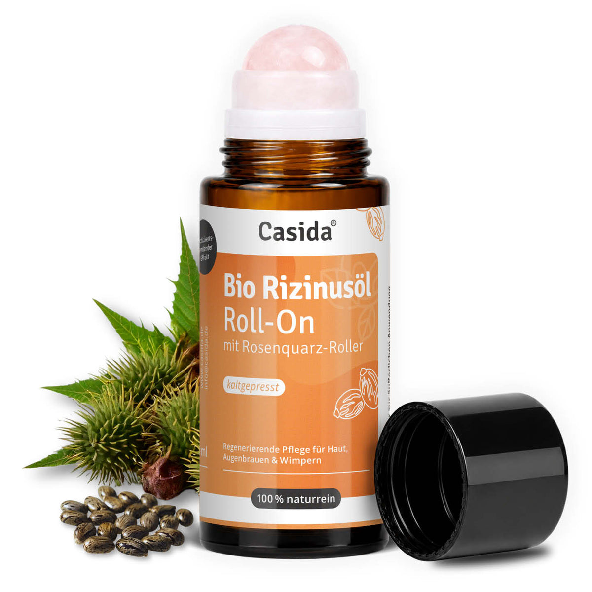 Rizinusöl Bio Roll-On mit Rosenquarz-Roller