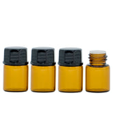 Tropfflasche set of four 2 ml amber glass bottles with black dropper tops for essential oils.