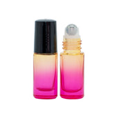 Roll-on bottles in yellow and red gradient glass, 5 ml size, designed for essential oils, set of two.