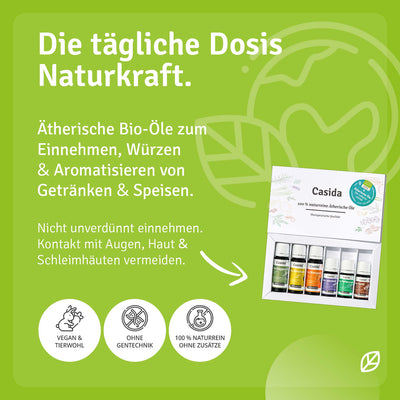 TOP 6 Ätherische Öle in Bio-Qualität – innerlich zum Einnehmen
Anwendung