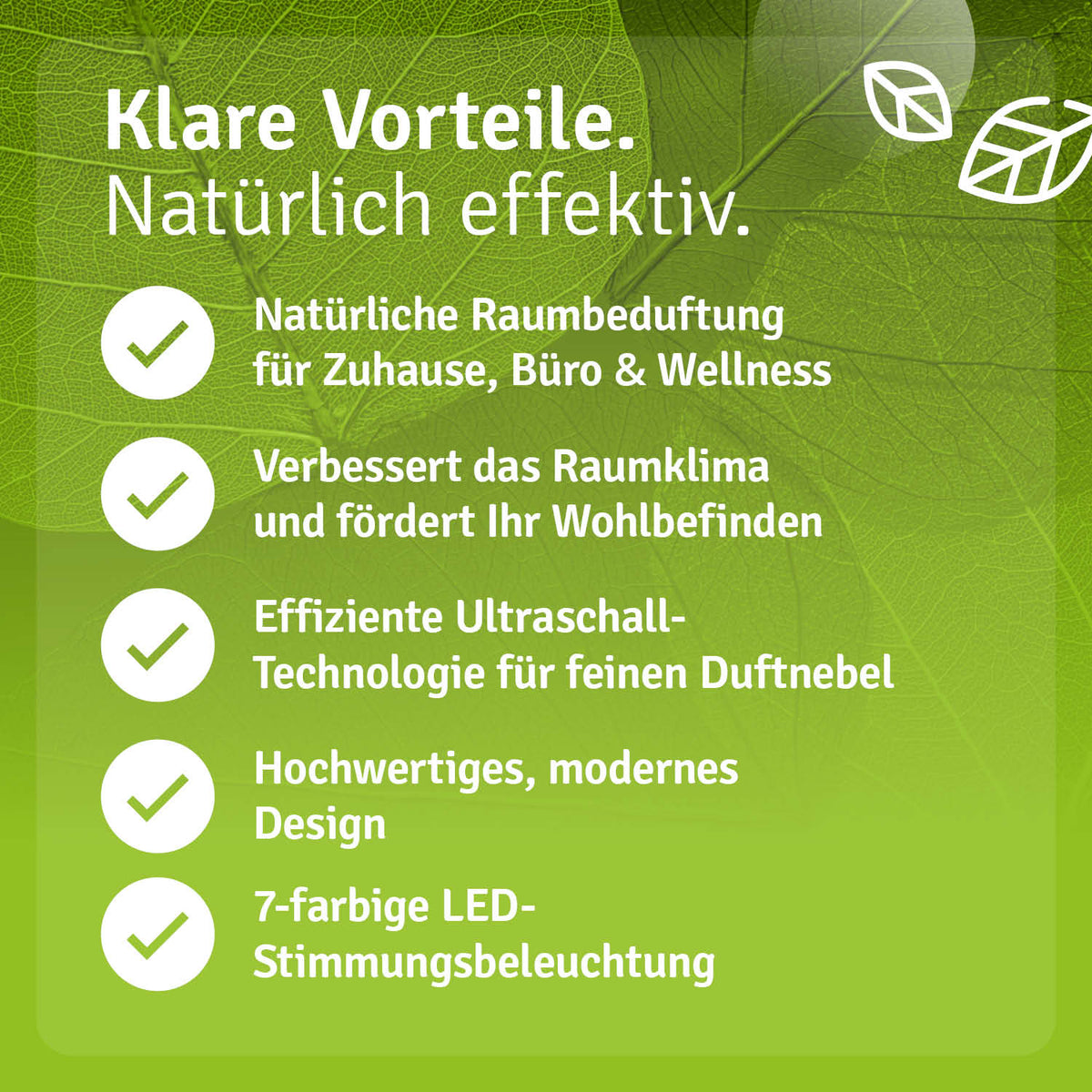 Kompakter Aroma USB Diffuser in Weiß mit 100 ml Kapazität und siebenfarbiger LED-Beleuchtung für ätherische Öle.