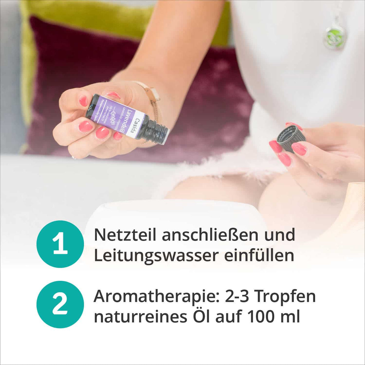 Hochwertiger Aroma Diffuser für ätherische Öle mit LED Licht Anwendung 