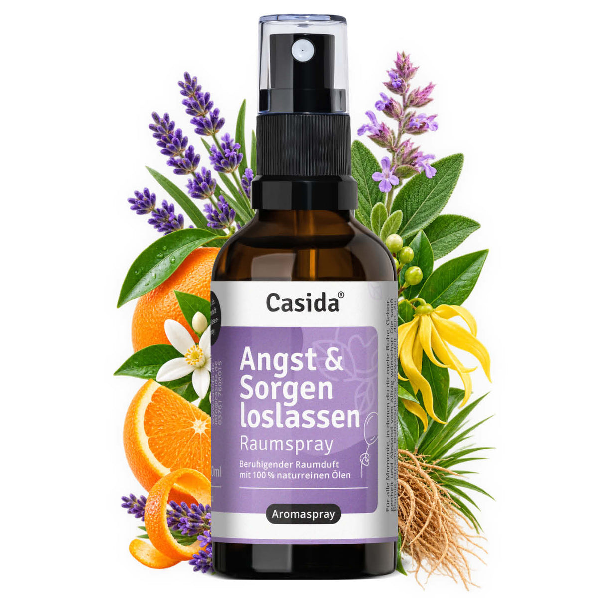 Casida Angst & Sorgen loslassen Raumspray vor Lavendel, Zitrusfrüchten und Blüten