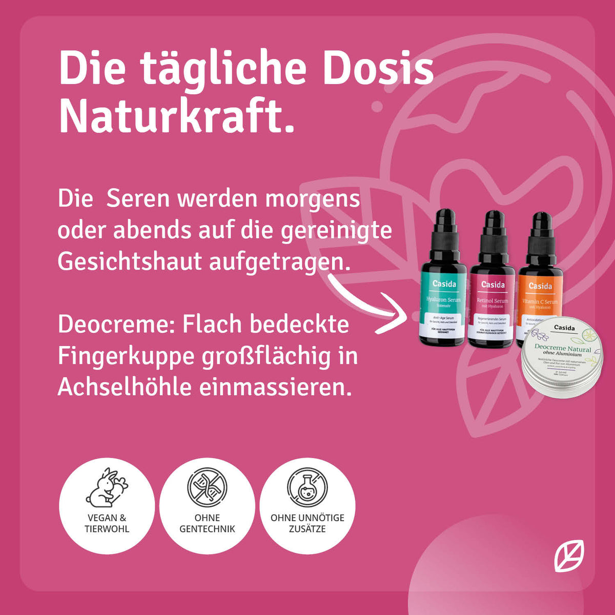 Anti Aging Set Hyaluron Intensiv Serum Retinol Serum Vitamin C Serum plus Gratis Deocreme Anwendung