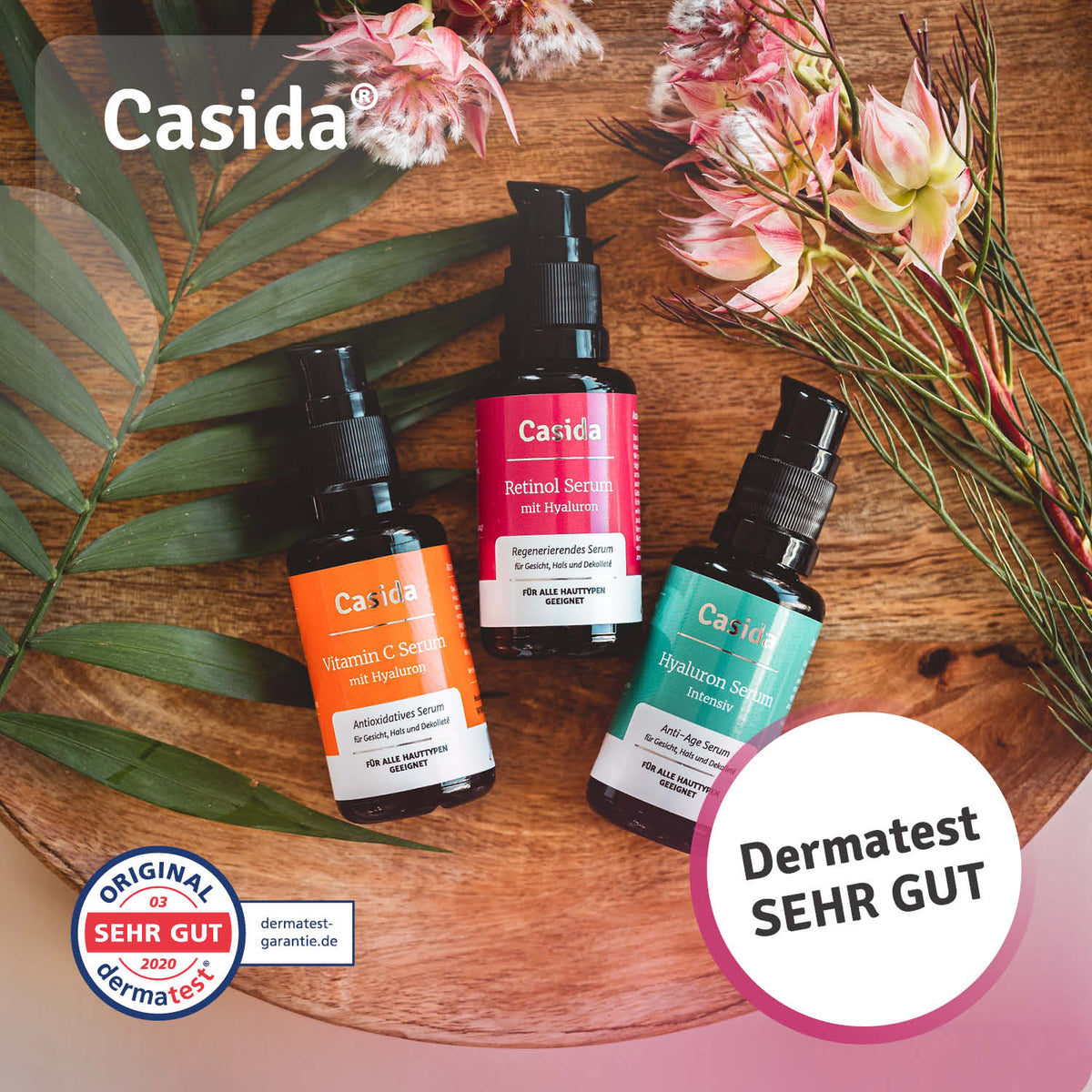 Anti Aging Set Hyaluron Intensiv Serum Retinol Serum Vitamin C Serum plus Gratis Deocreme Dermatest