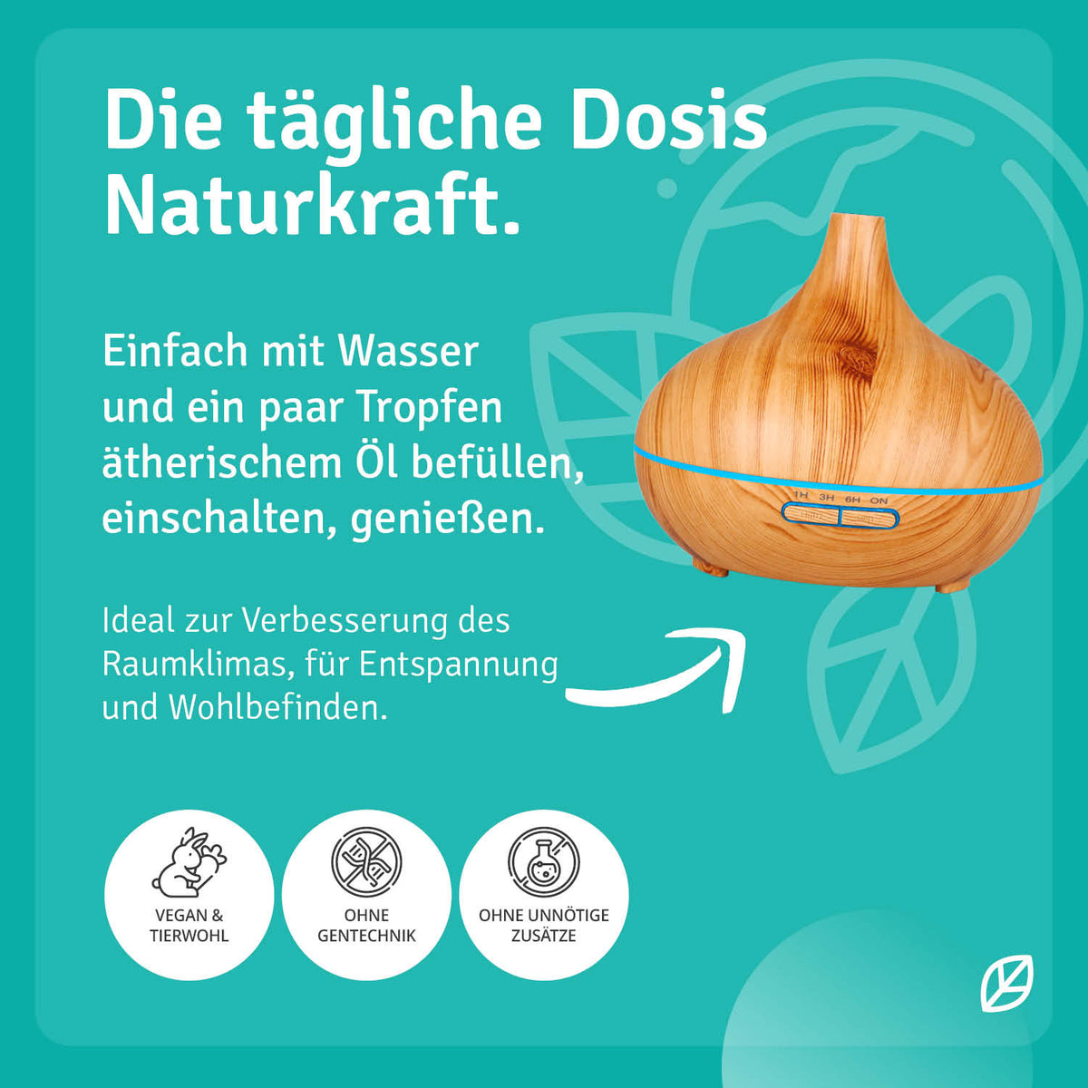 Aroma diffuser with wood-like design, LED light, and a 300ml capacity, suitable for enhancing room ambiance.