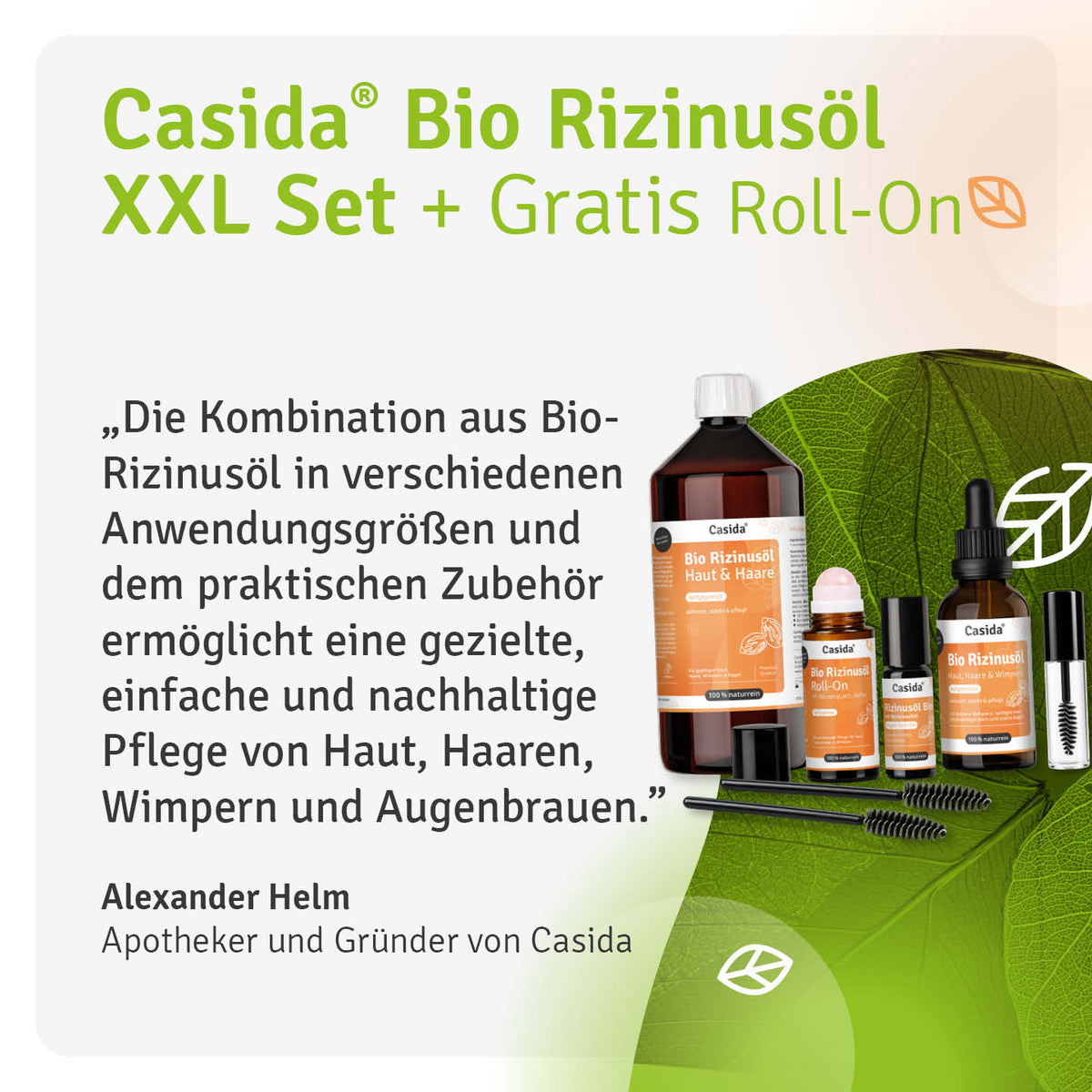 Alexander Helm stellt das Casida Bio Rizinusöl XXL Set mit Roll-Ons und Pflegezubehör vor