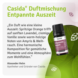 Beschreibung des Duftprofils von Casida Entspannte Auszeit mit einem Zitat von Alexander Helm