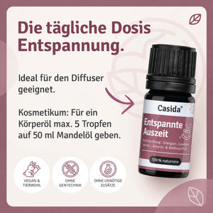 Anwendungshinweise für Casida Entspannte Auszeit im Diffuser und verdünnt in Mandelöl
