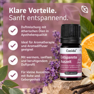 Infografik zum Duftprofil und zur Verwendung der Casida Duftmischung Entspannte Auszeit