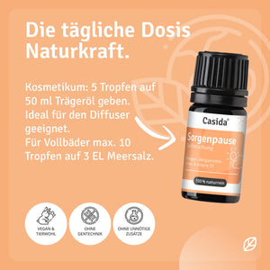 Anwendungshinweise für Casida Sorgenpause im Diffuser, verdünnt in Trägeröl und als Badezusatz