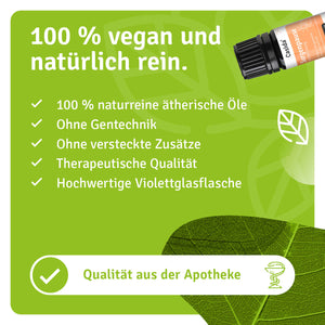 Grüne Infografik zu Casida Sorgenpause mit Angaben zu Inhaltsstoffen und Violettglasflasche