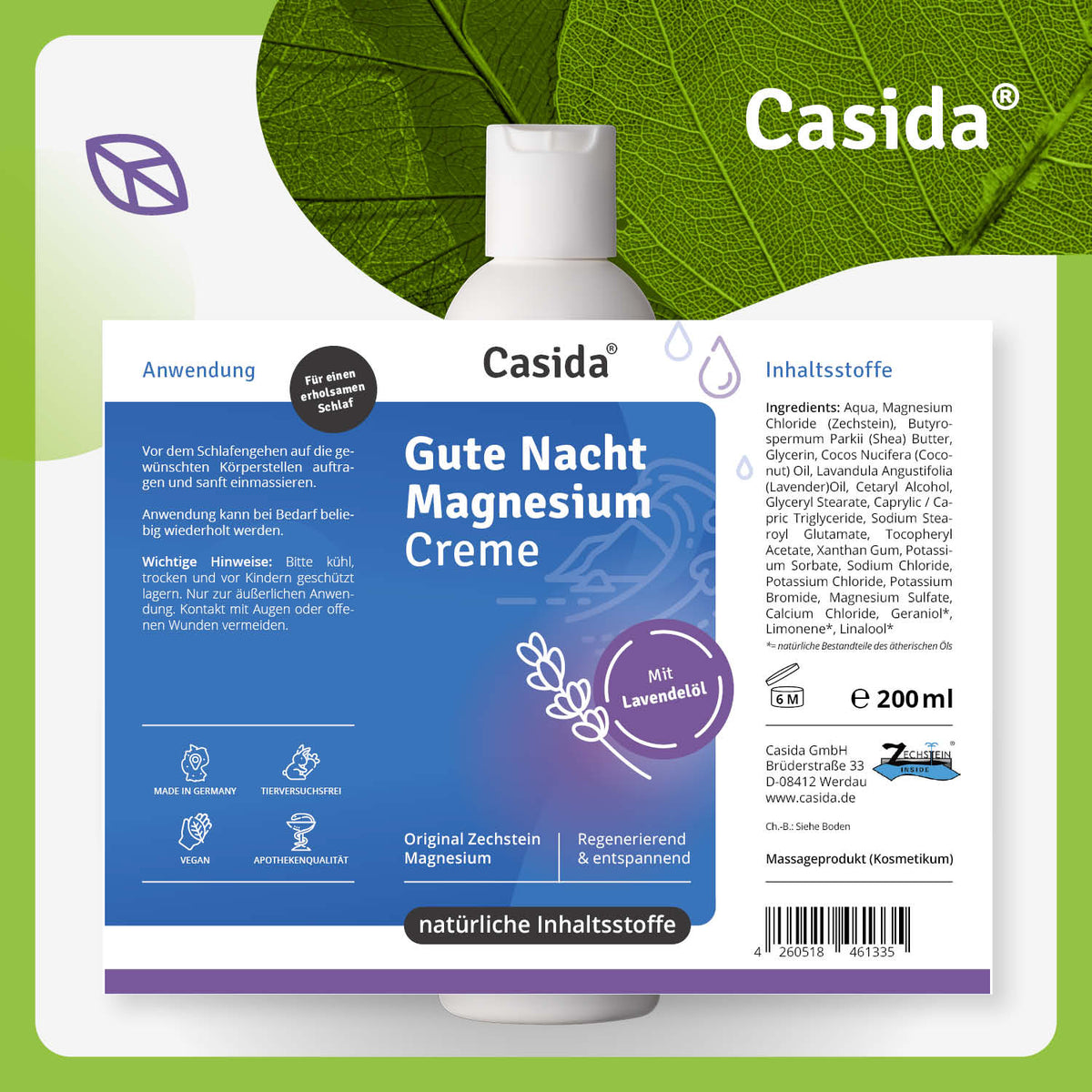 Gute Nacht Magnesium Creme Etikett