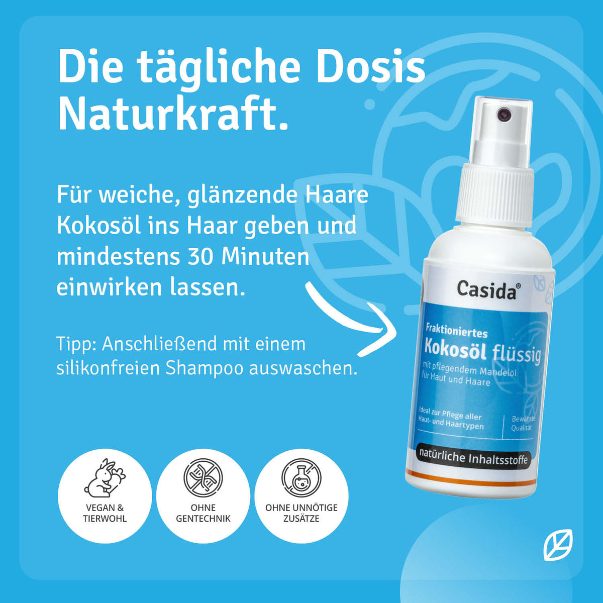 Kokosöl flüssig Haut und Haare Anwendung