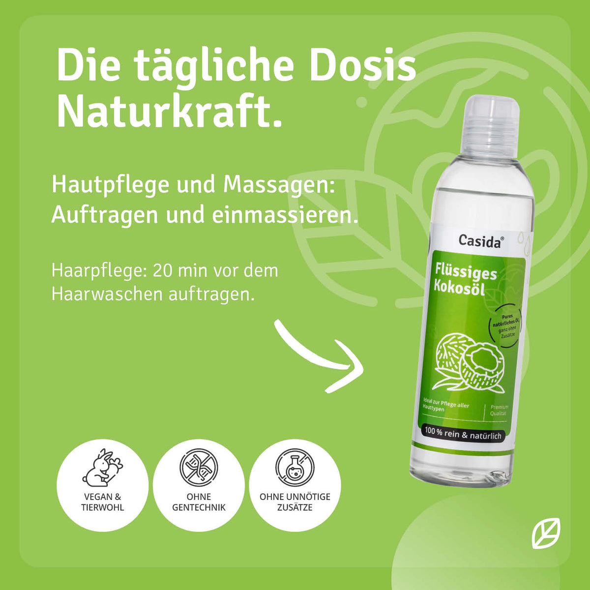 Kokosöl flüssig pur und natürlich Anwendung
