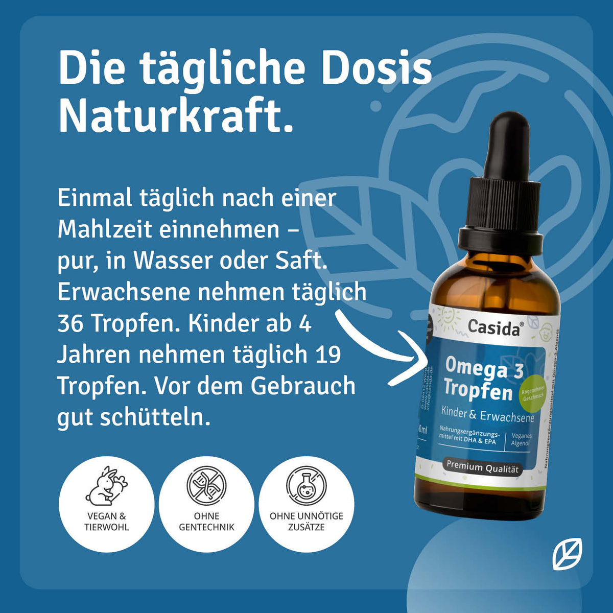 Dosierungs- und Einnahmehinweise für Casida Omega 3 Tropfen für Kinder und Erwachsene