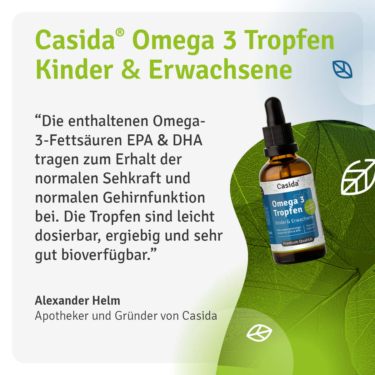 Alexander Helm stellt Casida Omega 3 Tropfen für Kinder und Erwachsene vor