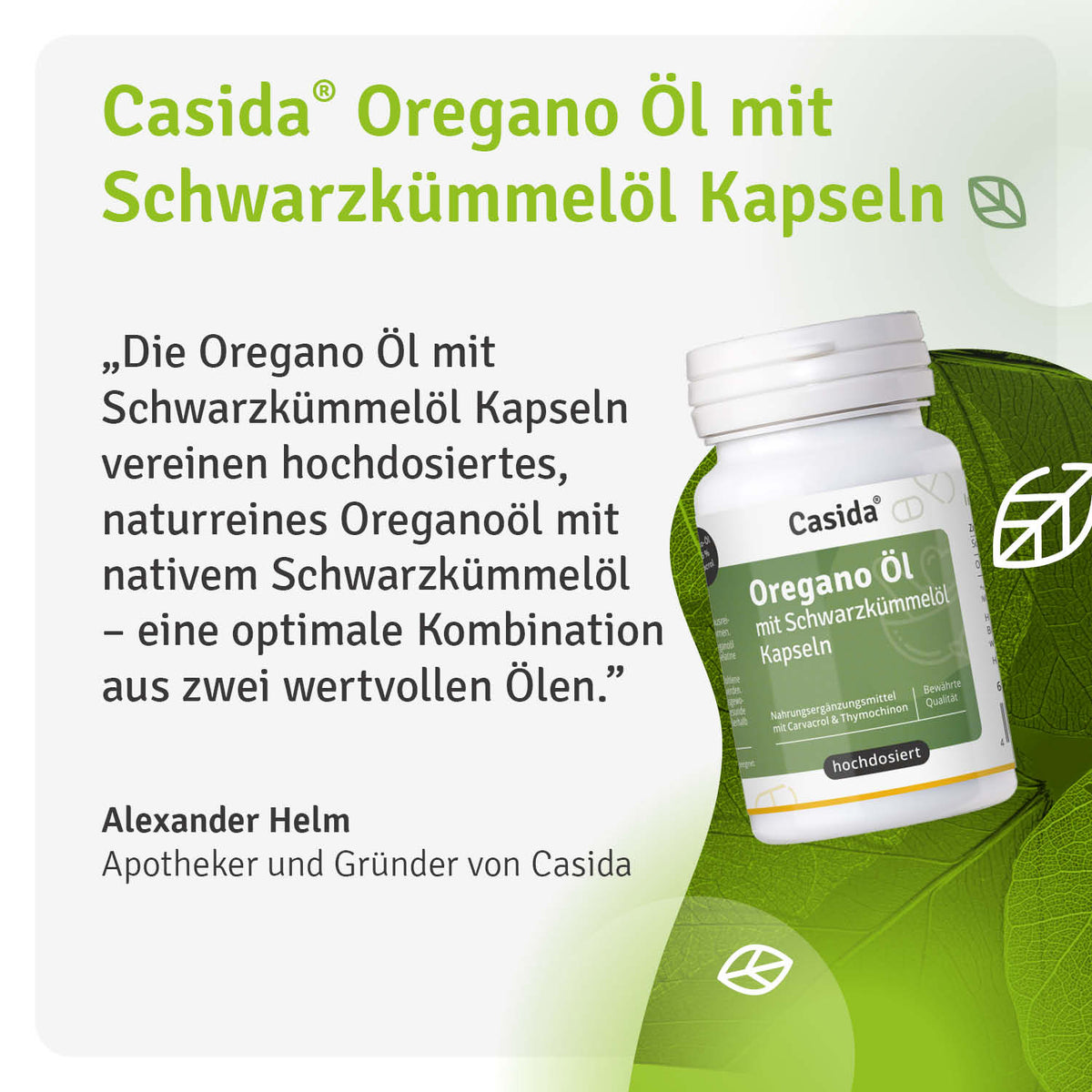 Alexander Helm stellt Casida Oregano-Öl mit Schwarzkümmelöl Kapseln vor