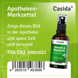 Apotheken-Merkzettel für Casida Tannen & Waldluft Raumspray, PZN 20921021