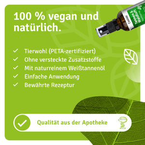 Casida Tannen & Waldluft Raumspray mit Angaben zu veganer Rezeptur und naturreinem Weißtannenöl