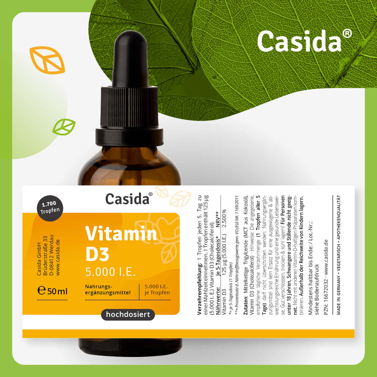 Vitamin D3 Tropfen 5000 I.E. Etikett