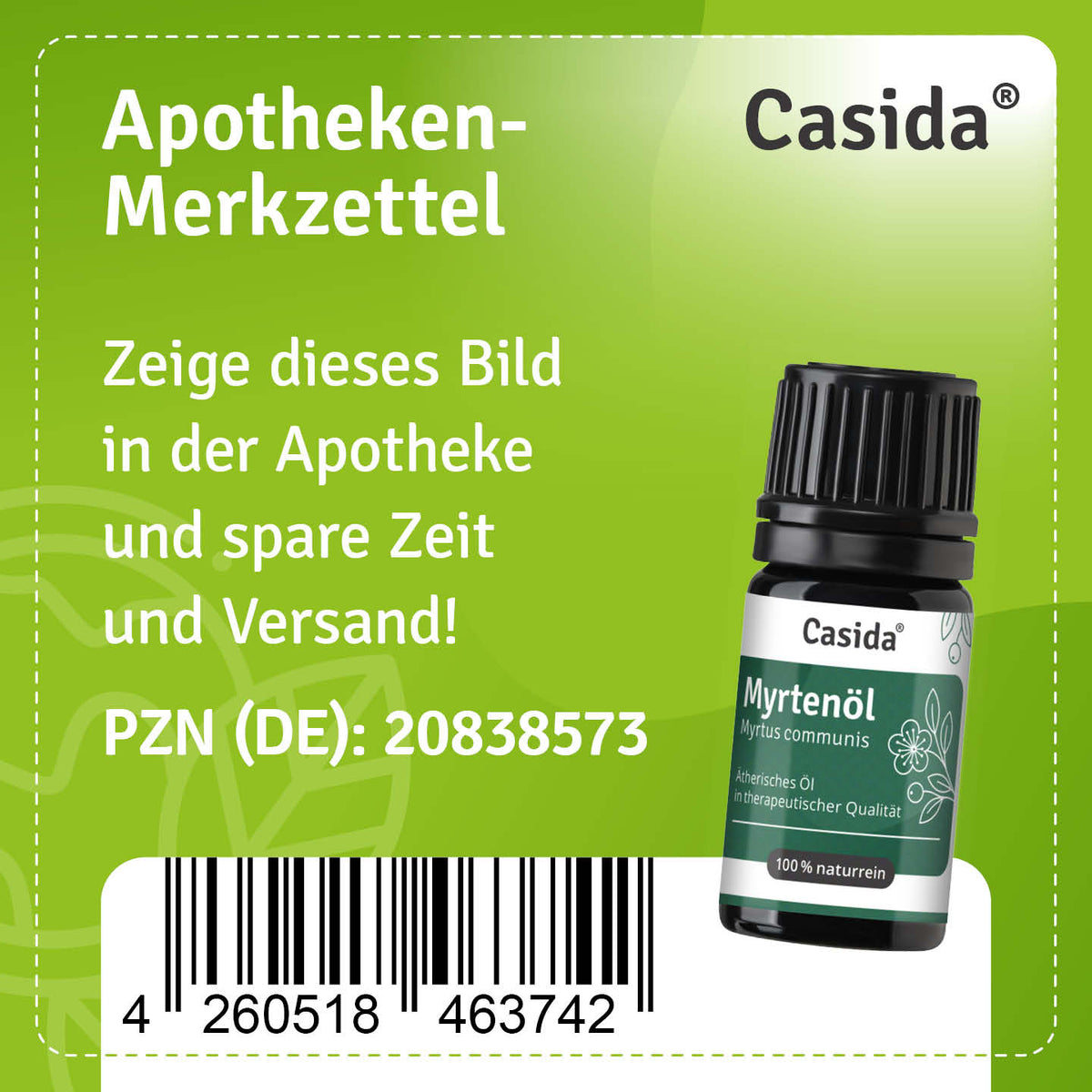 Apotheken-Merkzettel für Casida Myrtenöl, PZN 20838573