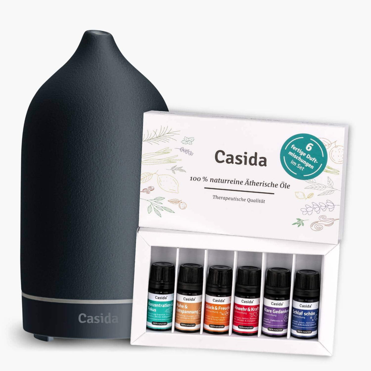Keramik Diffuser schwarz mit Duftmischungen Set Casida