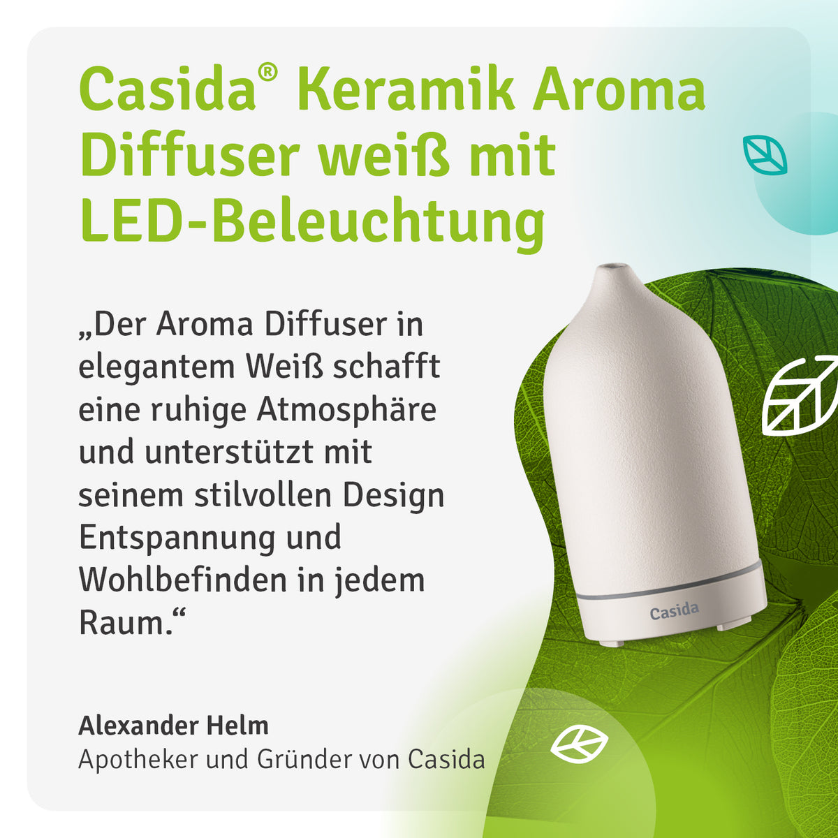 Keramik Aroma Diffuser weiß mit LED-Beleuchtung Casida