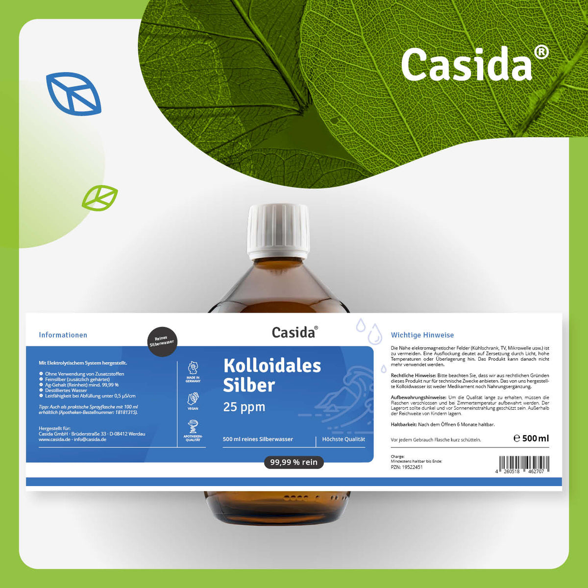 Kolloidales Silber 25ppm 500ml Etikett