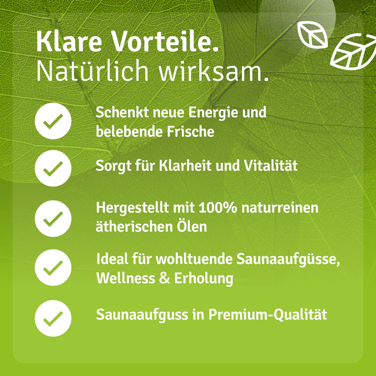 Saunaaufguss Nordischer Birkenwald oil with green background and text highlighting benefits and uses for sauna experiences.