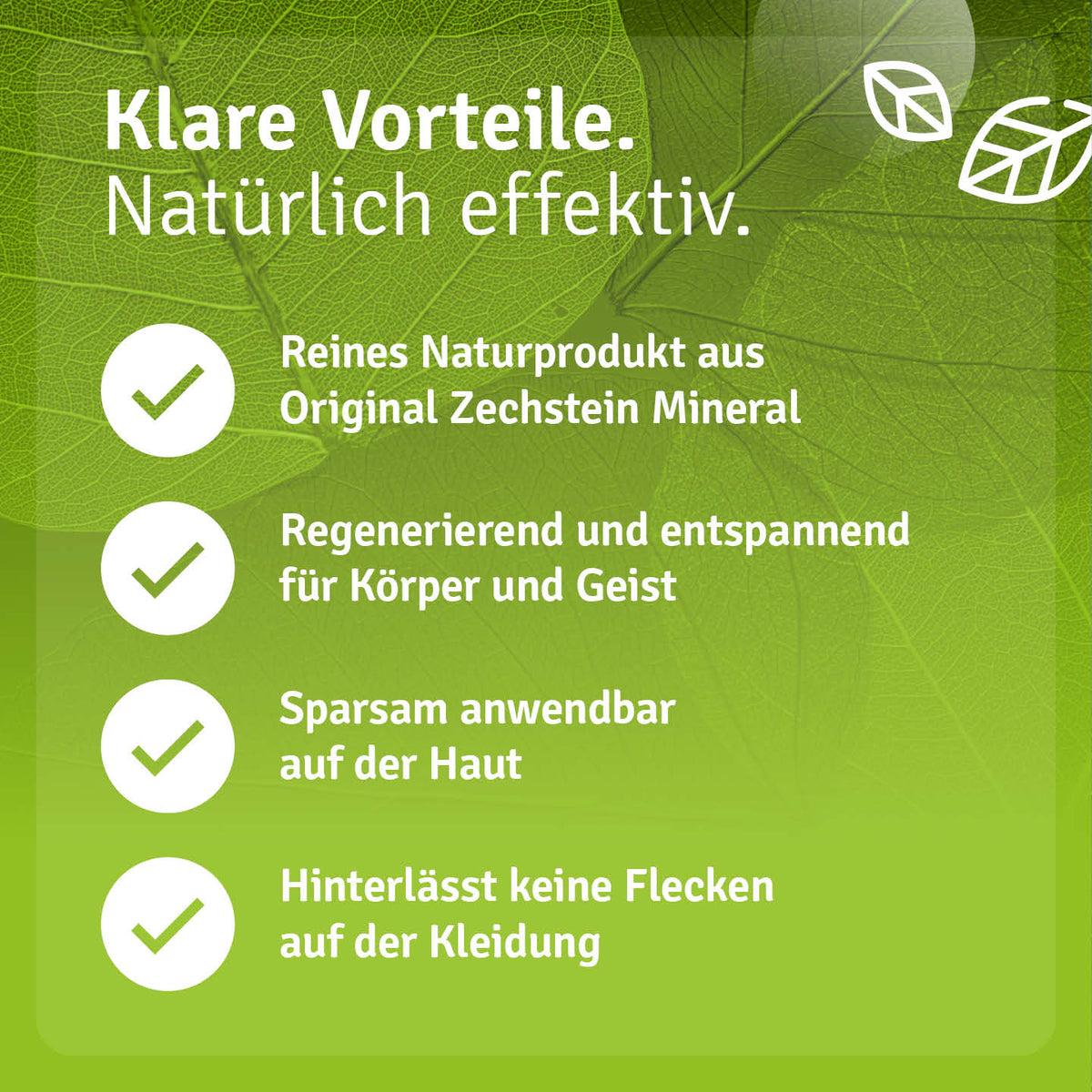 Infografik zu Eigenschaften und Hautanwendung von Casida Magnesiumöl aus Zechstein-Mineral