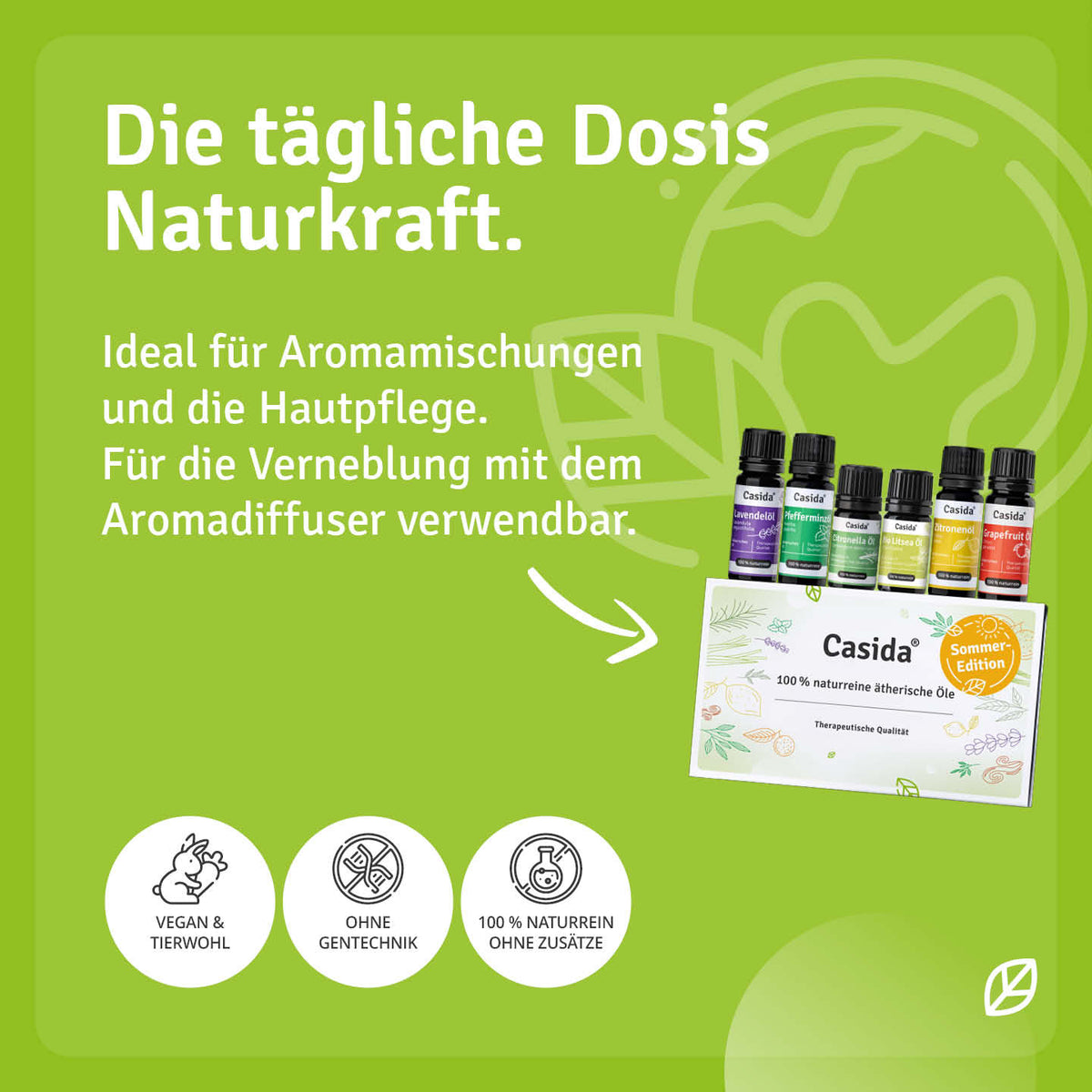 Anwendungshinweise zur Casida Sommer-Edition für Aromamischungen, Hautpflege und Diffuser