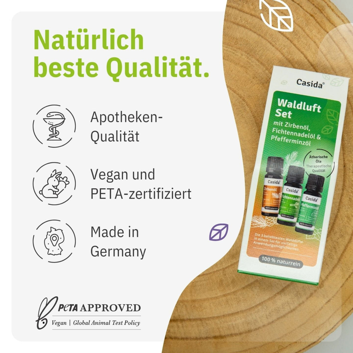 Waldluft Set - Ätherische Öle Set mit Fichtennadel-, Zirben-, & Pfefferminzöl tierversuchsfrei